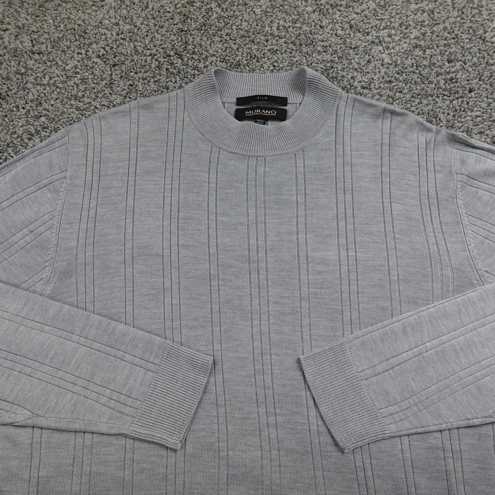 Murano Sweater Mens L Gray Silk Rib Knit Pullover‎ Crewneck Sweatshirt Soft Cozy